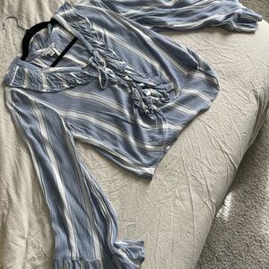 Blue Striped Women's Top: Brunch, Spring, Beach, European Vacation